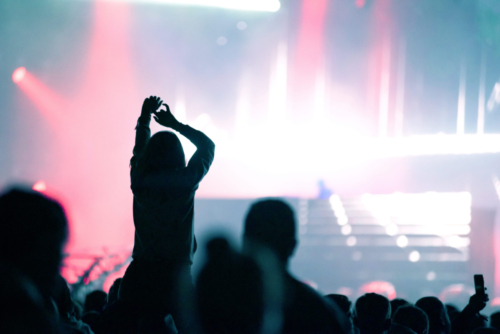 rear-view-of-silhouette-of-crowd-with-arms-outstre-CYZNFW7