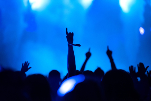 rear-view-of-silhouette-of-crowd-with-arms-outstre-P7QQ4UW